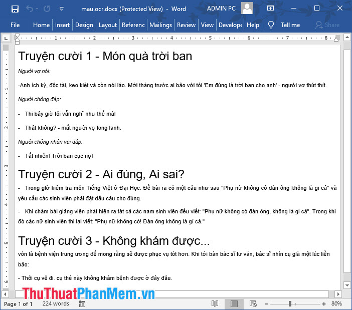 Văn bản sau khi chuyển đổi từ ảnh JPG sang Word với Convertio