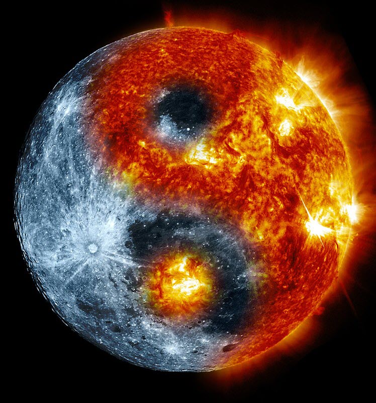 Hình ảnh của mặt trăng và mặt trời