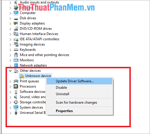 Chọn Update Driver Software