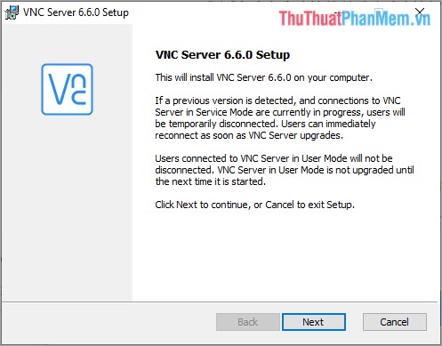 Bạn tiến hành cài đặt phần mềm VNC Server