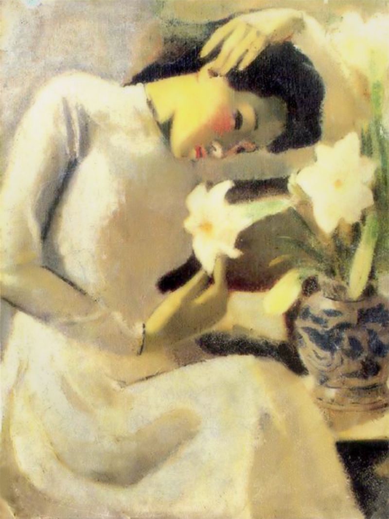 Bức tranh thiếu nữ bên hoa huệ