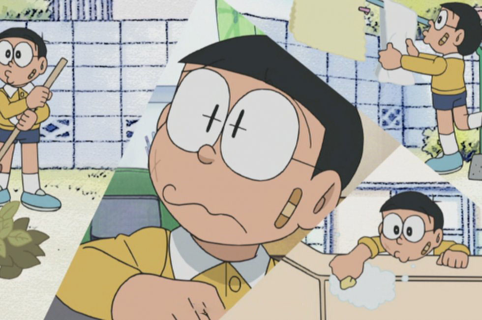 Hình ảnh Nobita buồn khi rơi