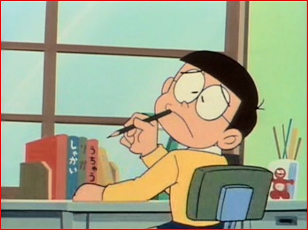 Hình ảnh Nobita buồn bã suy nghĩ