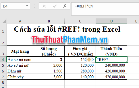 Cách sửa lỗi #REF! trong Excel