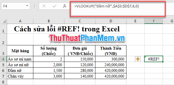 Cách sửa lỗi #REF! trong Excel