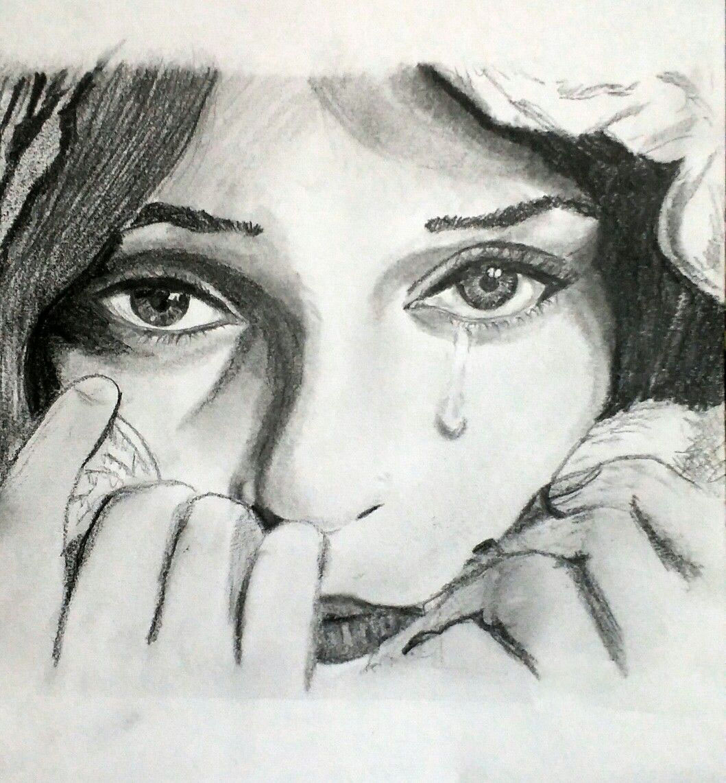 Ảnh vẽ cô gái nước mắt rơi