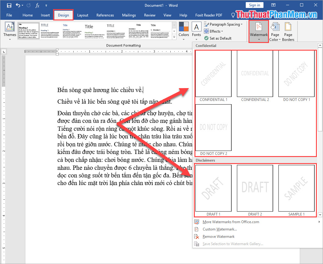 Cách tạo, xóa Watermark trong Word 2016