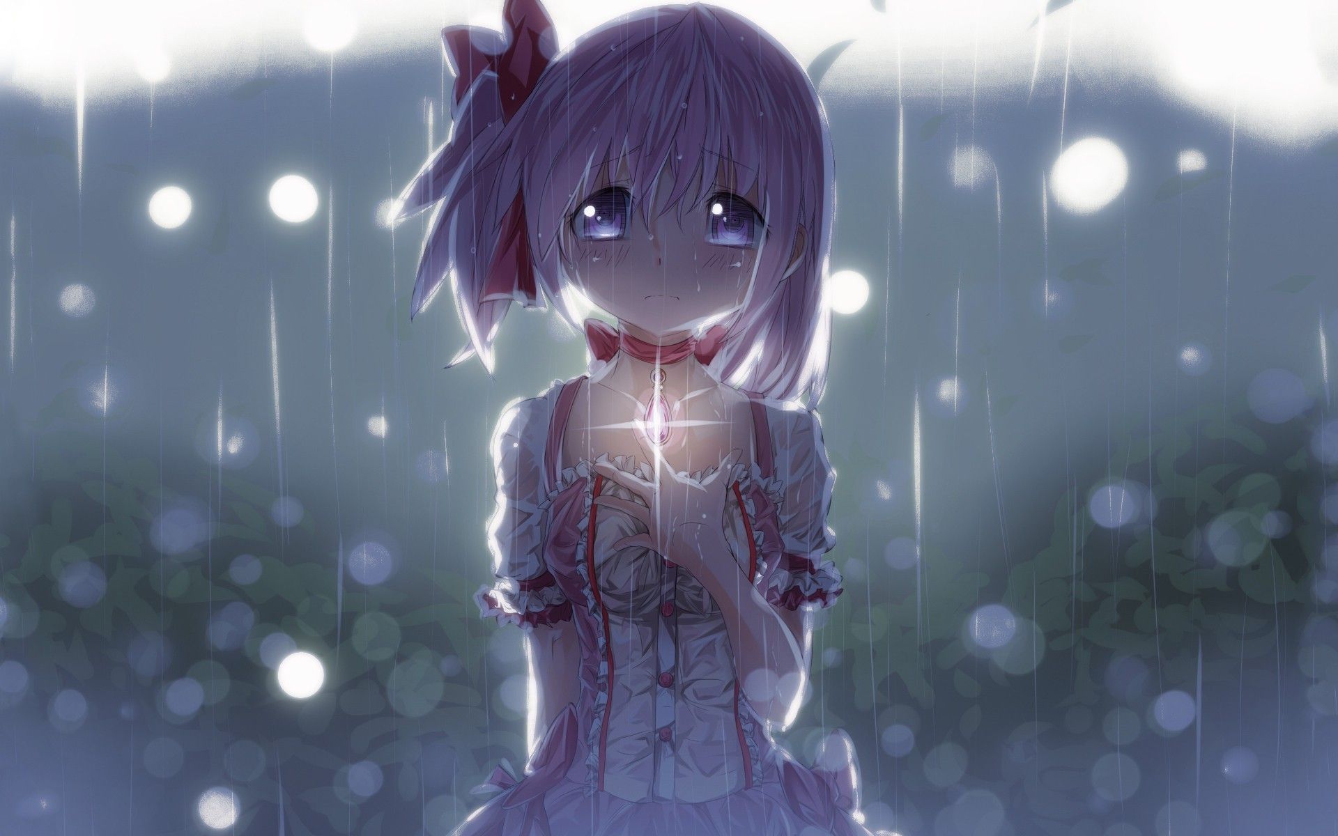 Hình nền anime cô gái đang khóc thầm dưới mưa
