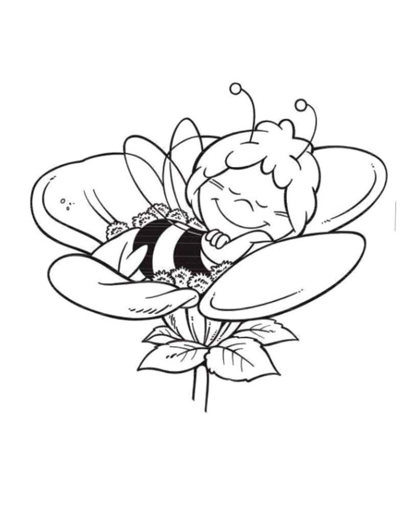 Tranh tô màu sắc cậu nhỏ bé ong ở ngủ bên trên hoa