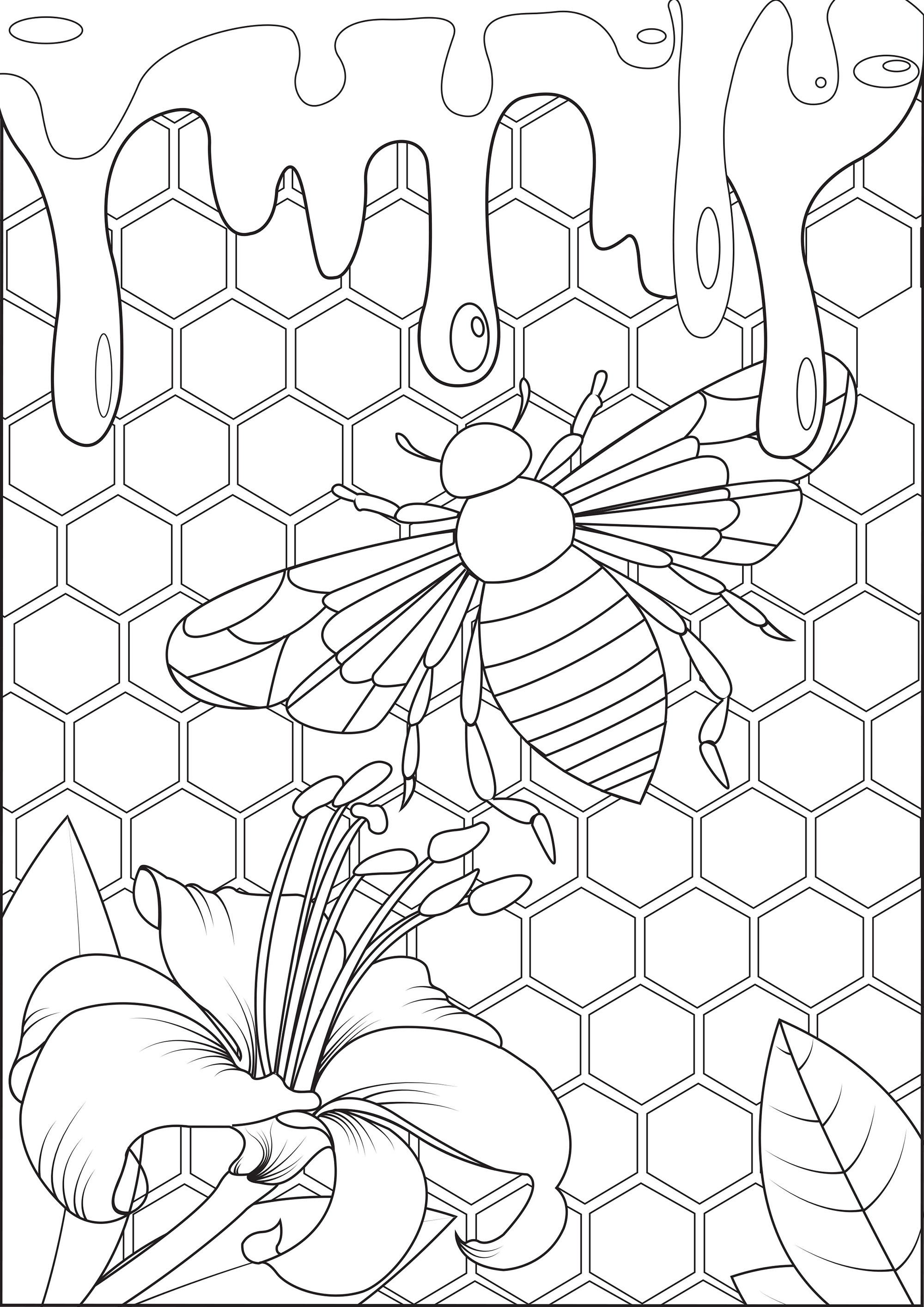 Tranh tô màu sắc mang đến nhỏ bé chú ong nhập tổ ong