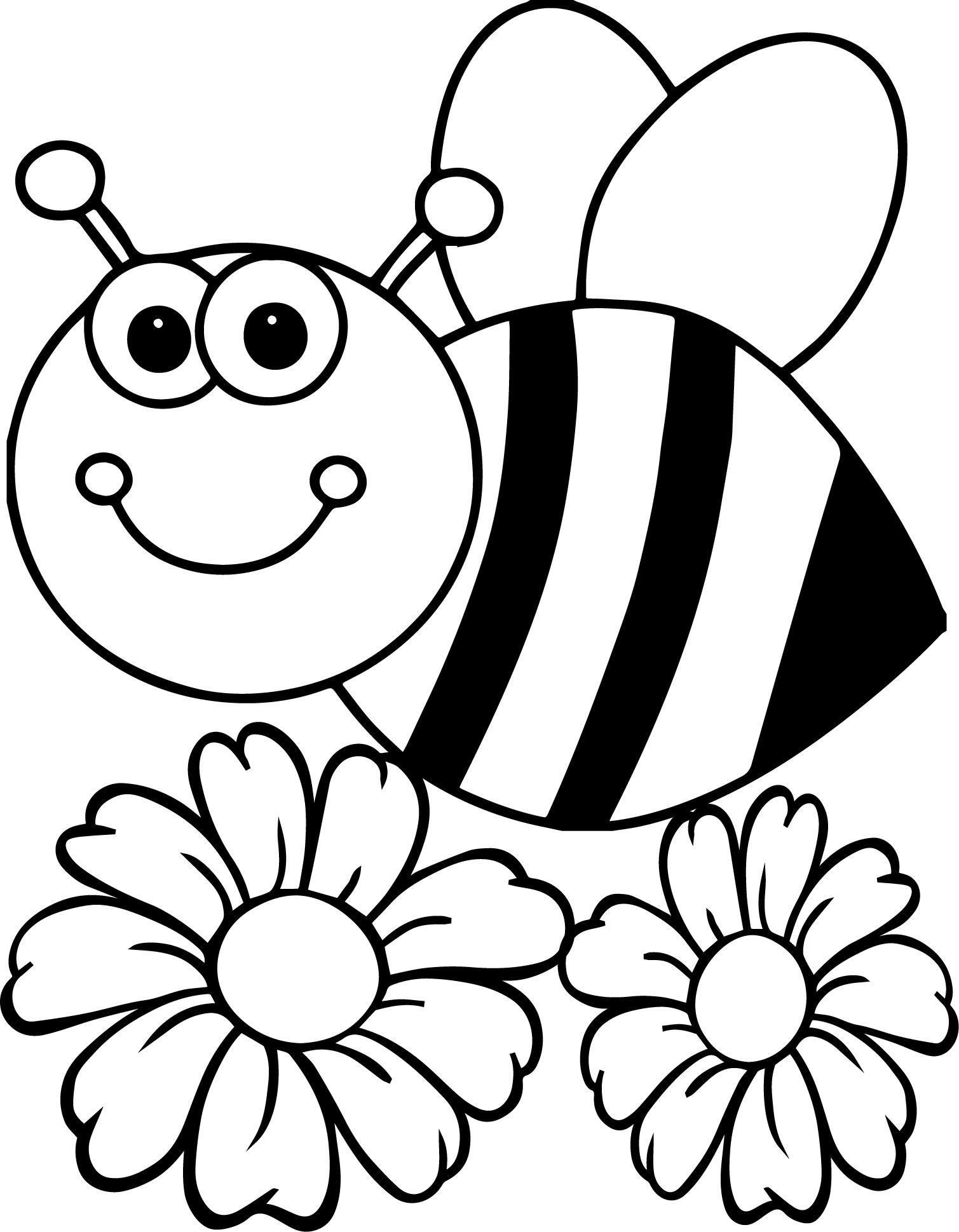 Tranh tô màu sắc mang đến chú ong và nhì bông hoa