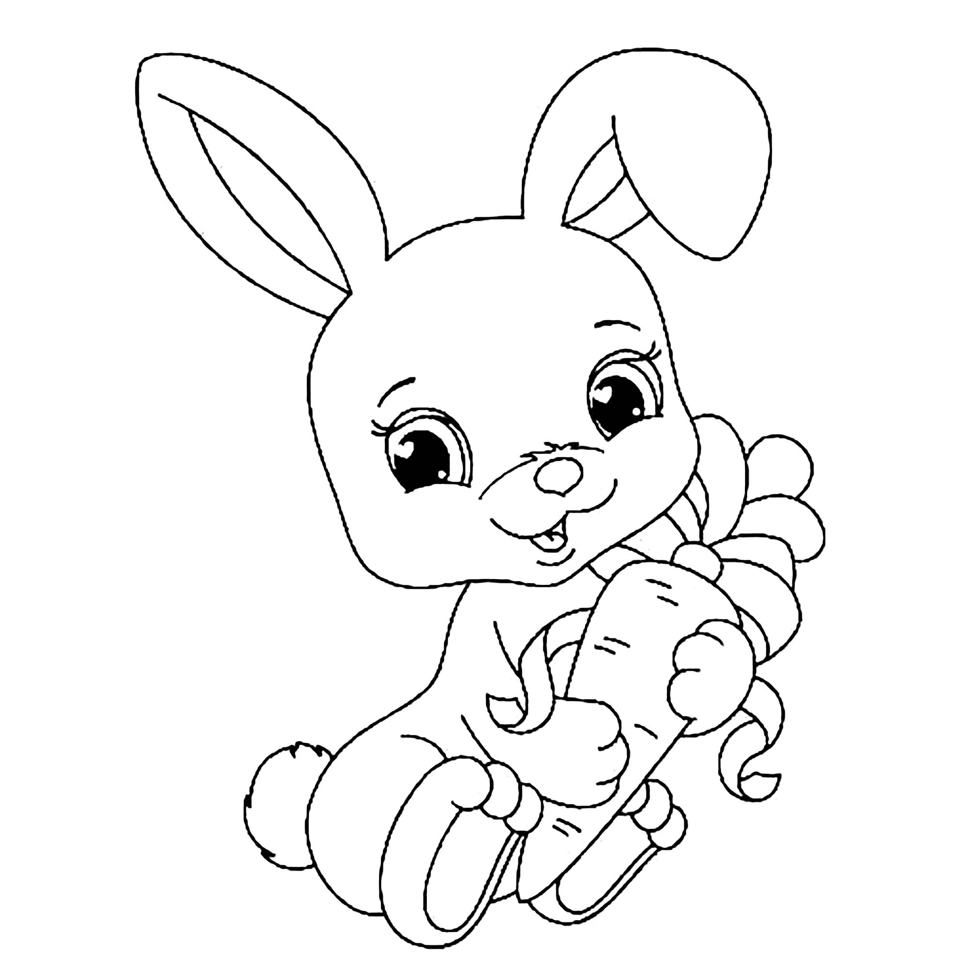 Tranh tô màu chú thỏ dễ thương ôm củ cà rốt