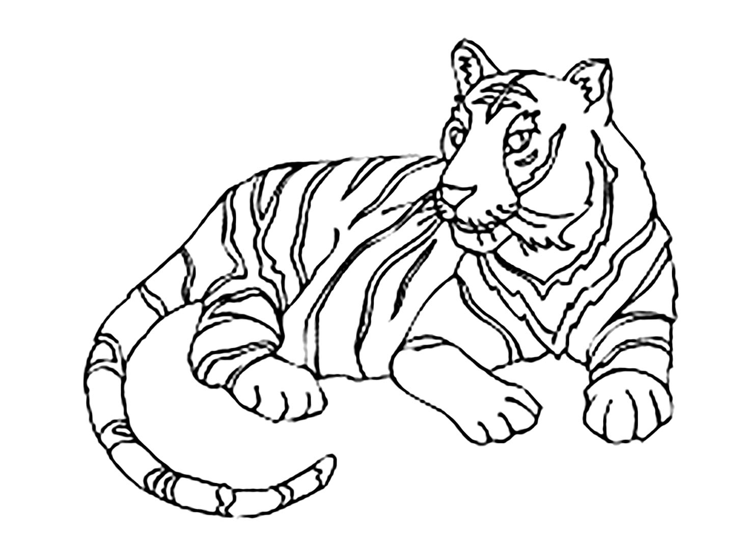 Tranh tô màu con hổ đang nằm rất đẹp