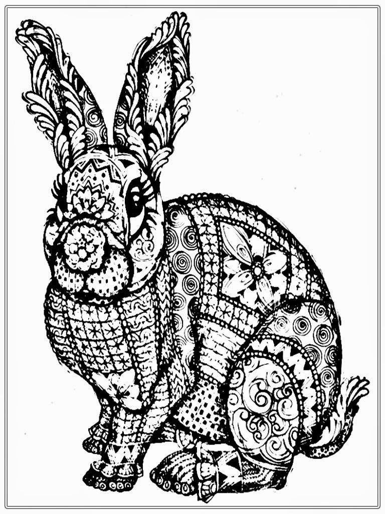 Tranh tô màu thỏ có nhiều họa tiết hoa văn