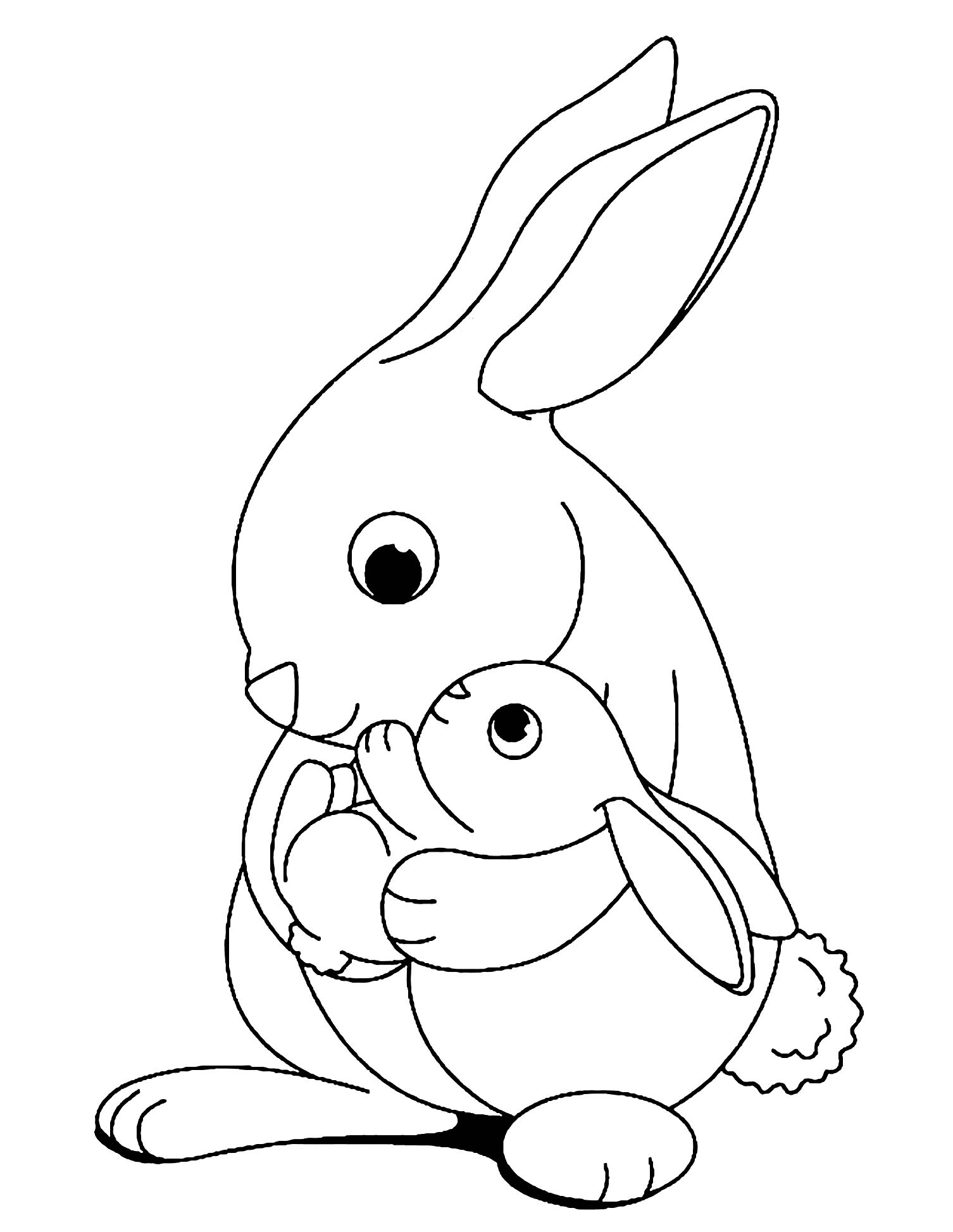 Tranh tô màu thỏ mẹ và thỏ con dễ thương cùng nhau