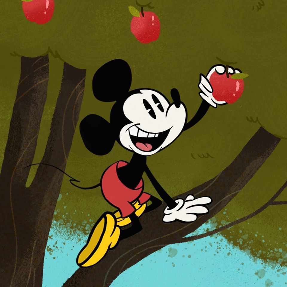 Chuột Mickey hái quả táo