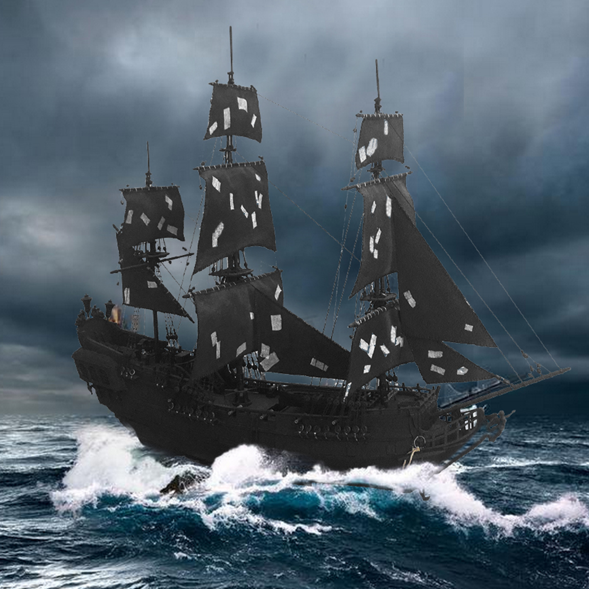 Hình ảnh con thuyền buồm đen tuyền rẽ sóng