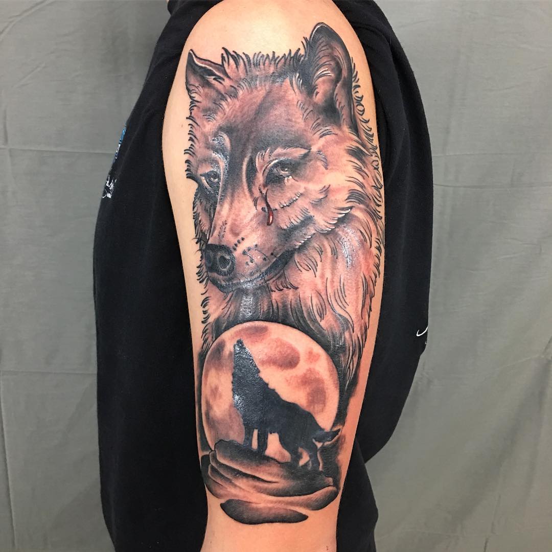 Hình Tattoo chó sói hú đẹp nhất