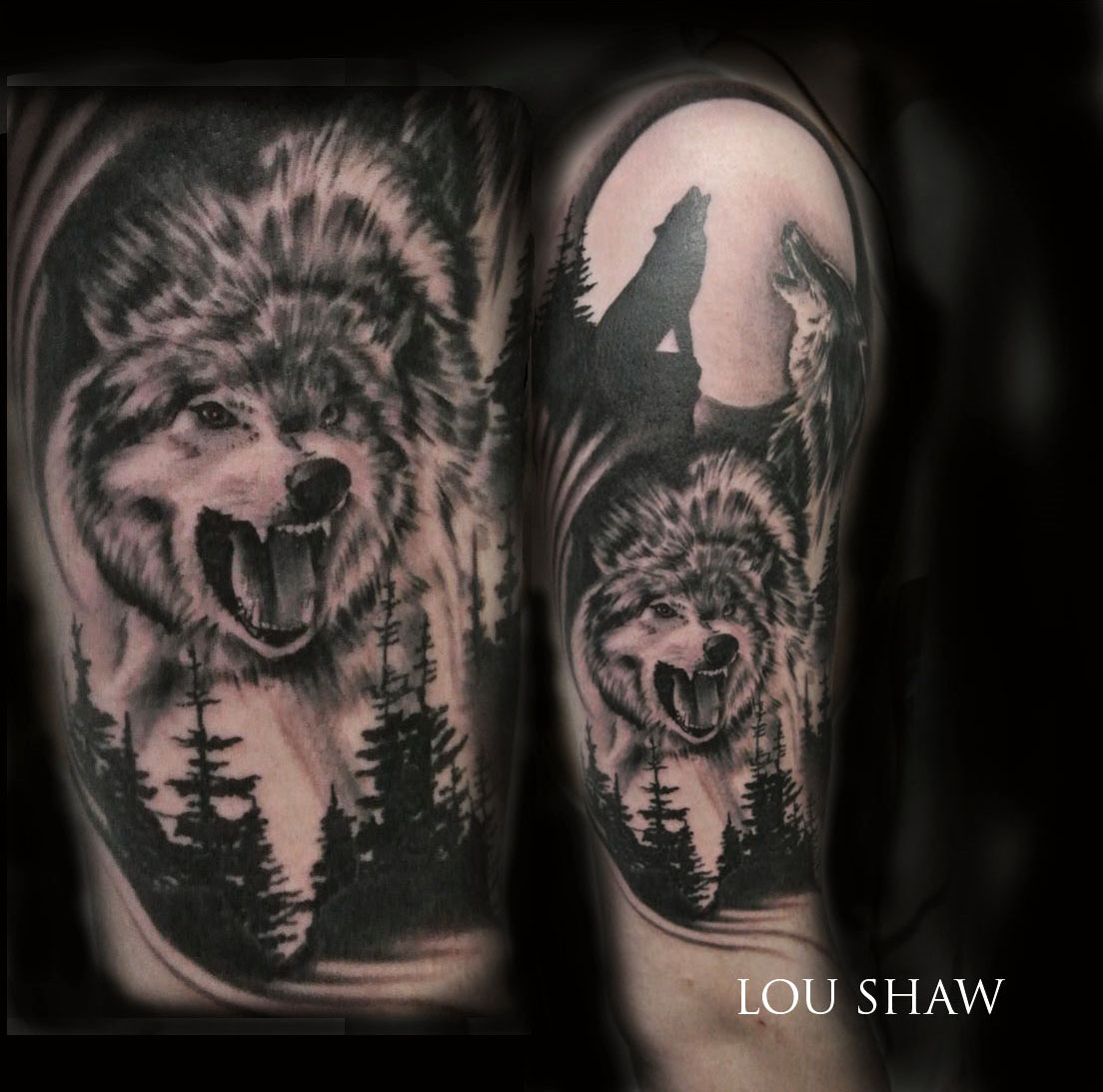 Hình Tattoo chó sói hú trên tay