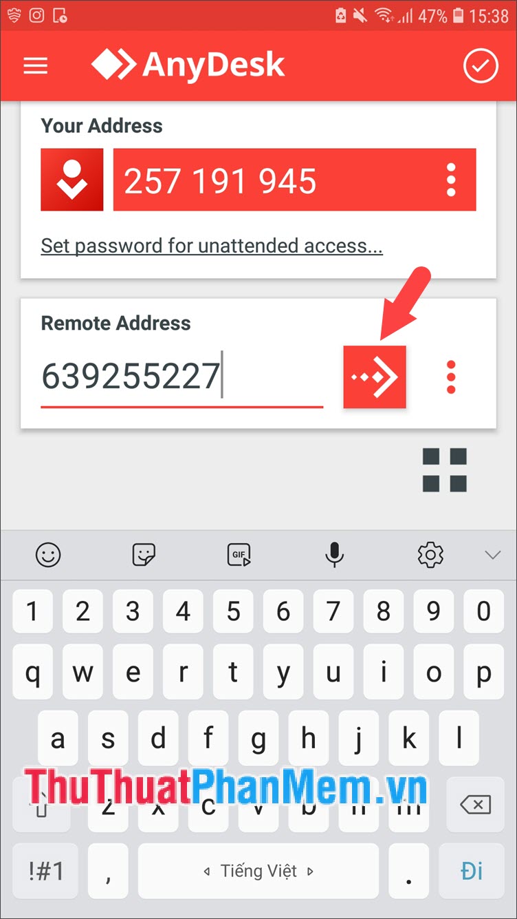 Nhập mã ID vào mục Remote Address