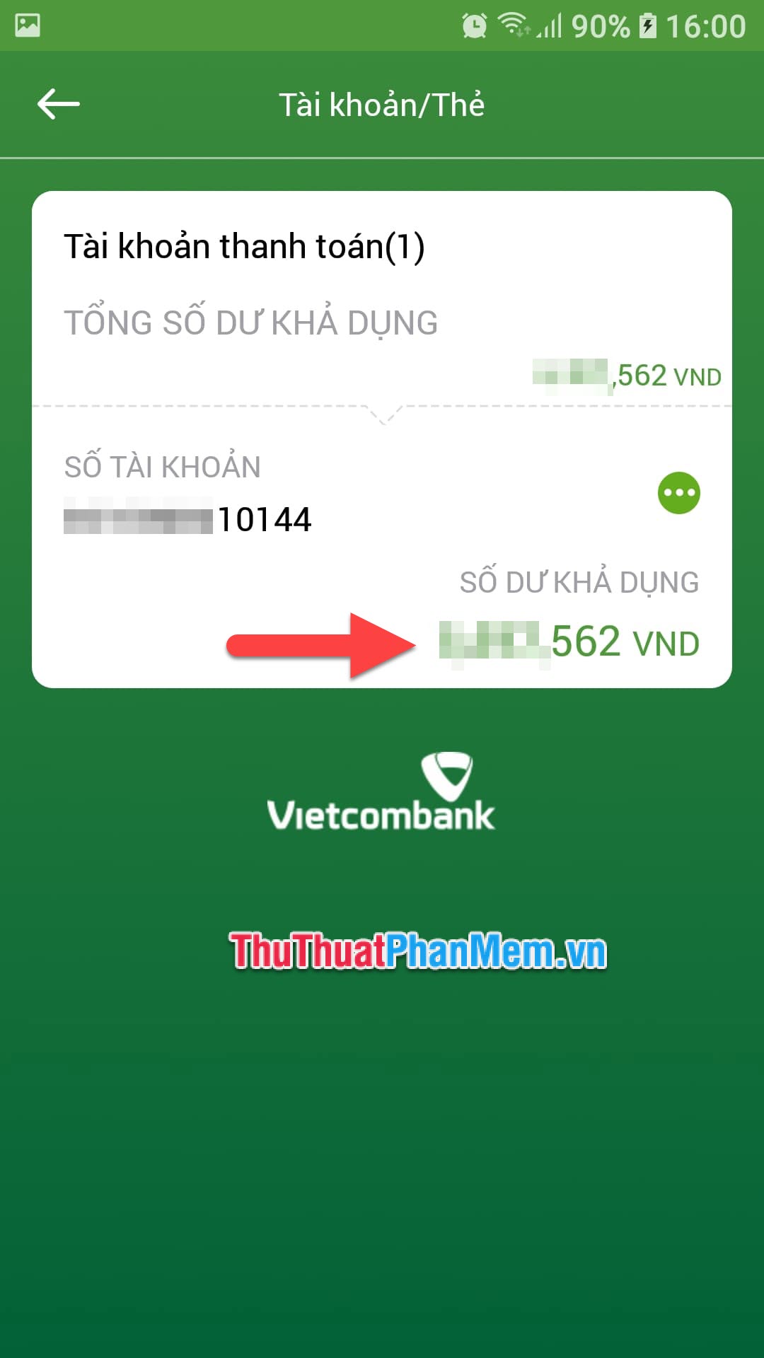 Bạn có thể thấy số dư tài khoản VietcomBank của mình