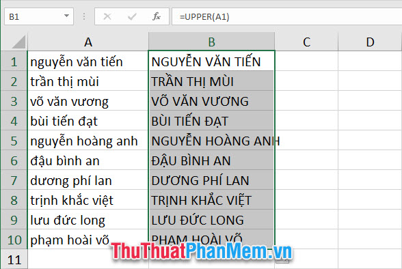2 Cách chuyển chữ thường thành chữ hoa trong Excel