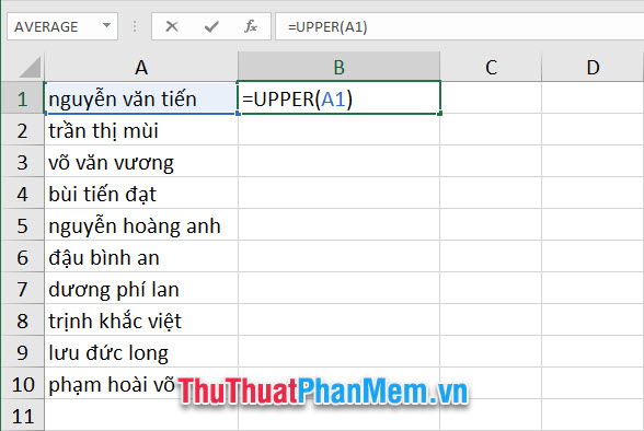 2 Cách chuyển chữ thường thành chữ hoa trong Excel