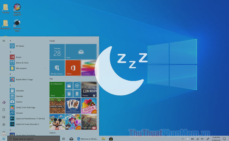 Phím tắt ngủ đông trên Windows 10