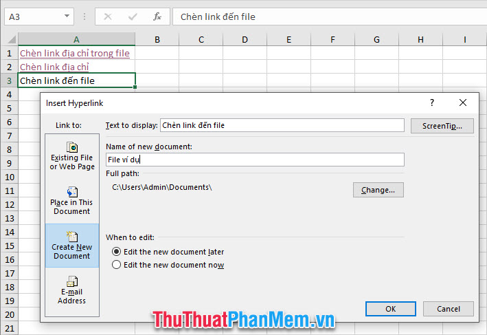 Hướng dẫn cách chèn Link vào filel Excel