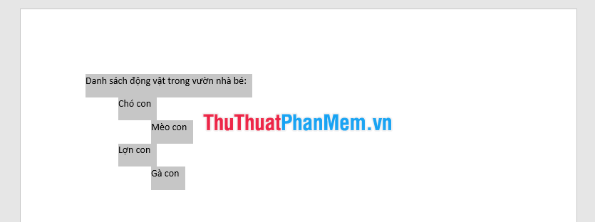Bôi đen vùng cần thiết lập danh sách đa cấp độ
