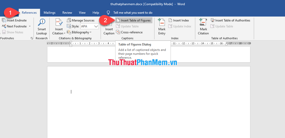 Chọn Insert Table Of Figues