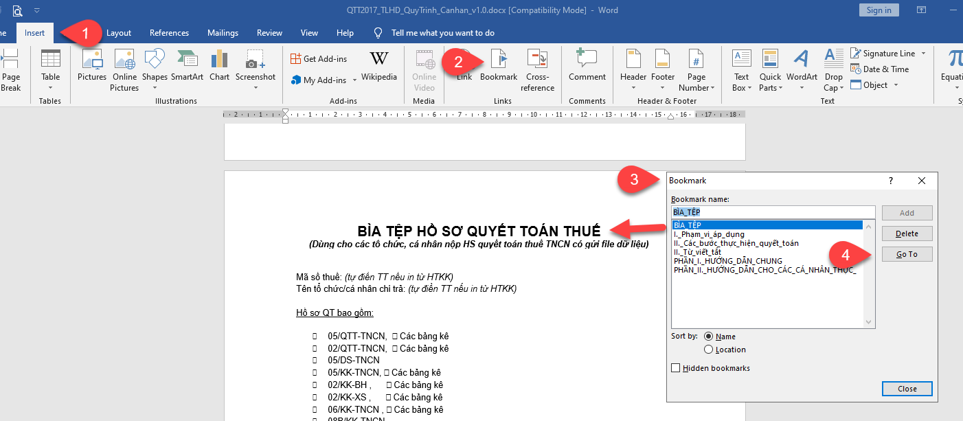 Nhấn Go To để di chuyển ngay tới đoạn văn bản đó