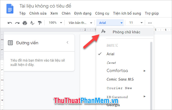 Click vào dòng chữ phông chữ khác