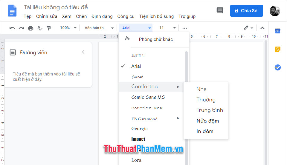 Giao diện soạn thảo văn bản của Google Docs