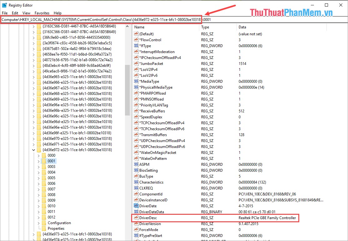 Mở thư mục và kiểm tra xem tệp DriverDesc bên trong nó có đúng tên bộ điều hợp mạng hay không.