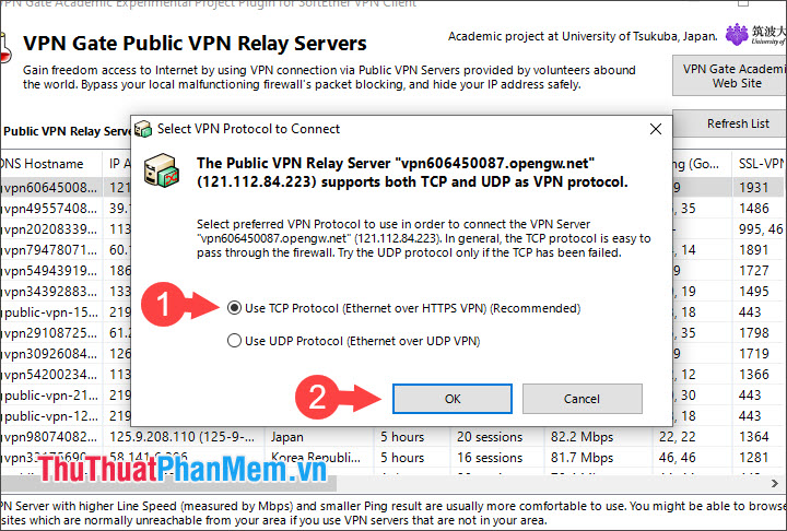 Tích chọn Use TCP Protocol (Ethernet over HTTPS VPN)