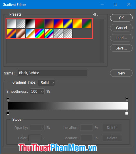 Bạn có thể tạo bảng màu Gradient của riêng mình với hai tùy chọn: Gradient solid (màu đơn) và Gradient color (màu hỗn hợp).