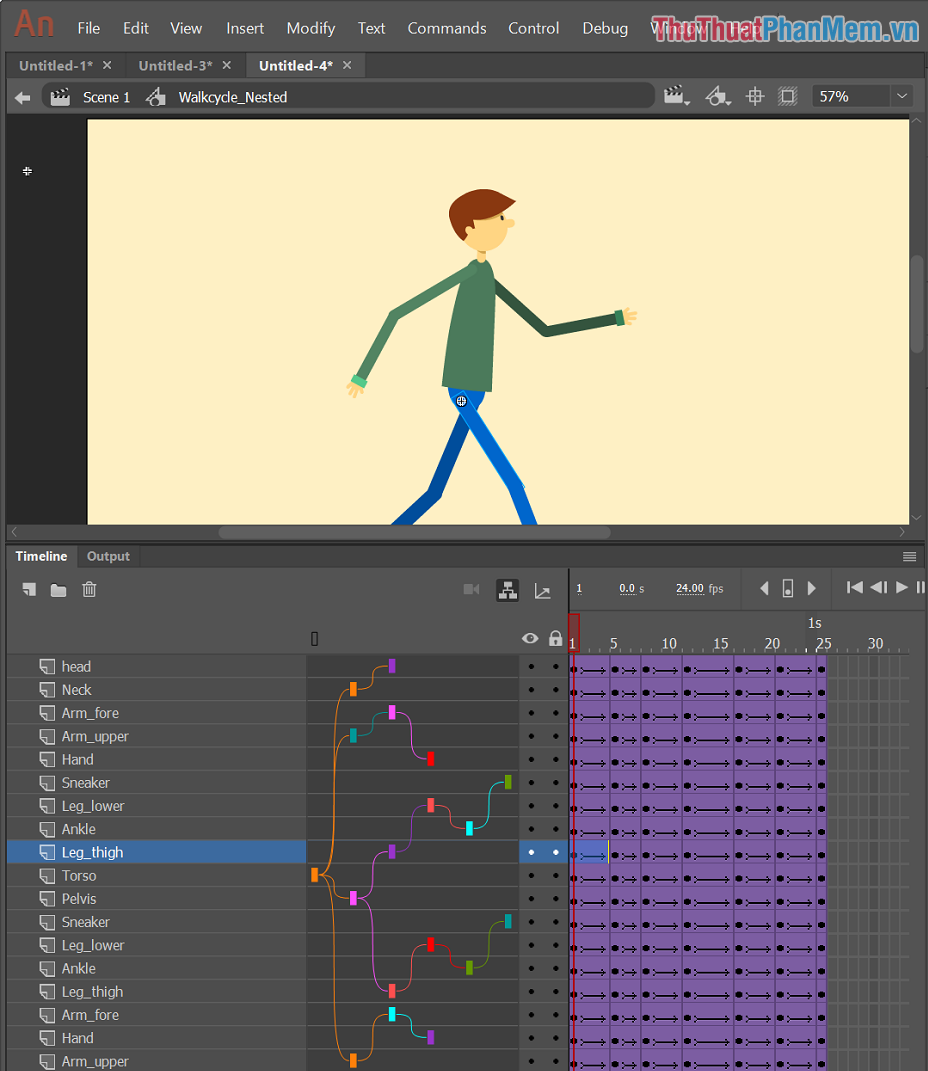 Adobe Animate cho phép gắn xương vào các đối tượng để tạo được chuyển động mượt mà hơn và chân thực hơn