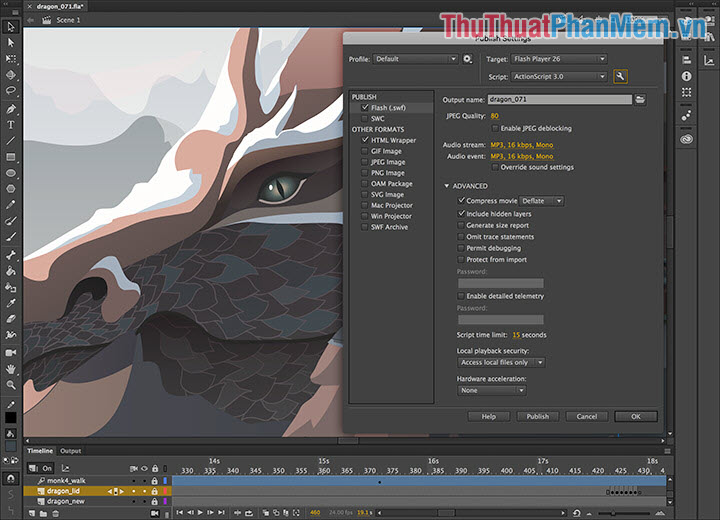 Adobe Animate hỗ trợ người sử dụng vẽ, sáng tạo nhân vật trực tiếp trên phần mềm và phần mềm có thể liên kết được với các bảng vẽ điện tử