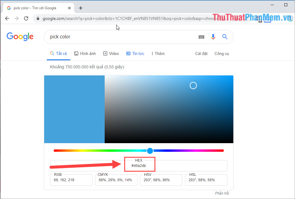 Chúng ta sẽ thử tìm kiếm màu sắc này trên công cụ của Google xem nó có chính xác hay không