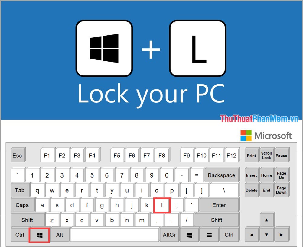 Phím tắt khóa màn hình máy tính, laptop chạy Windows 10, 8, 7