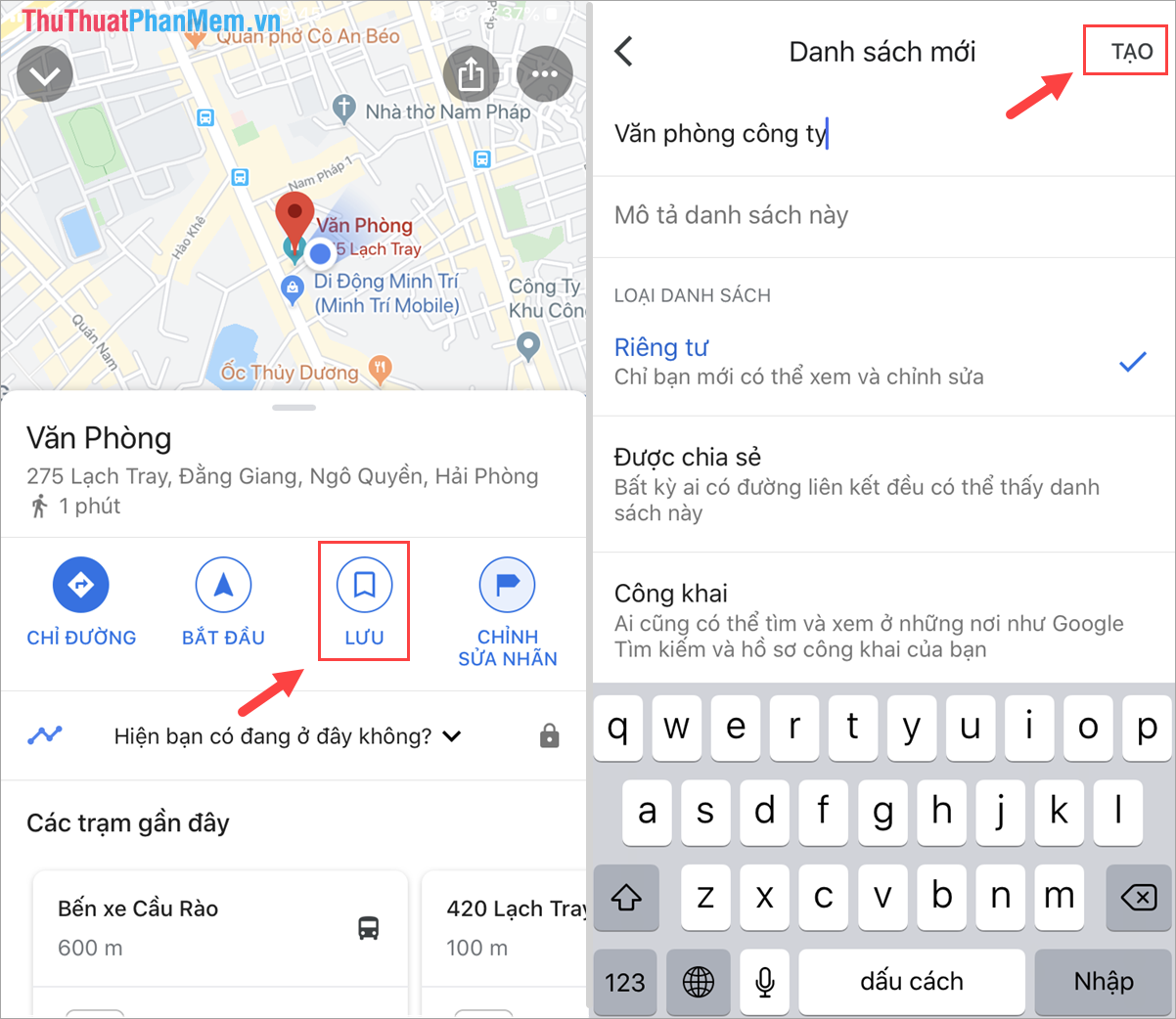Tiến hành đặt tên cho danh sách lưu trữ và nhấn Tạo để lưu lại danh sách