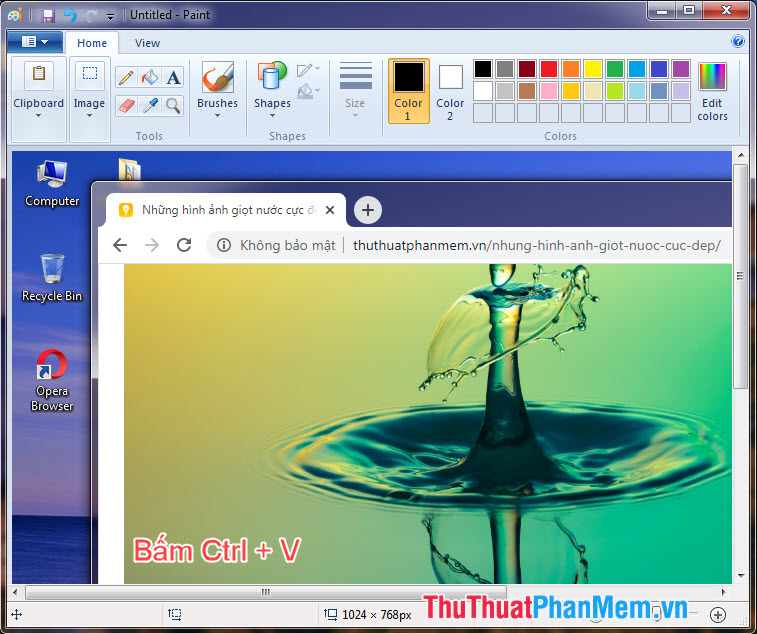 Mở Công cụ Paint trong Windows và nhấn Ctrl + V để dán ảnh chụp màn hình vào Paint.