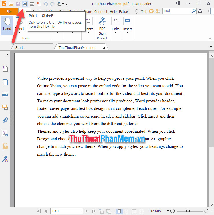 Sử dụng Ctrl P để mở giao diện in ấn