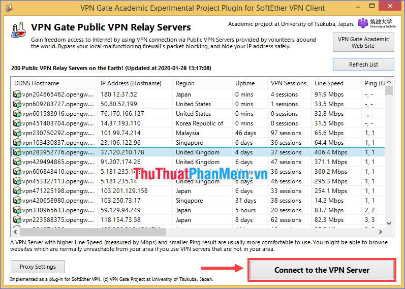 Chọn Connect to the VPN Server