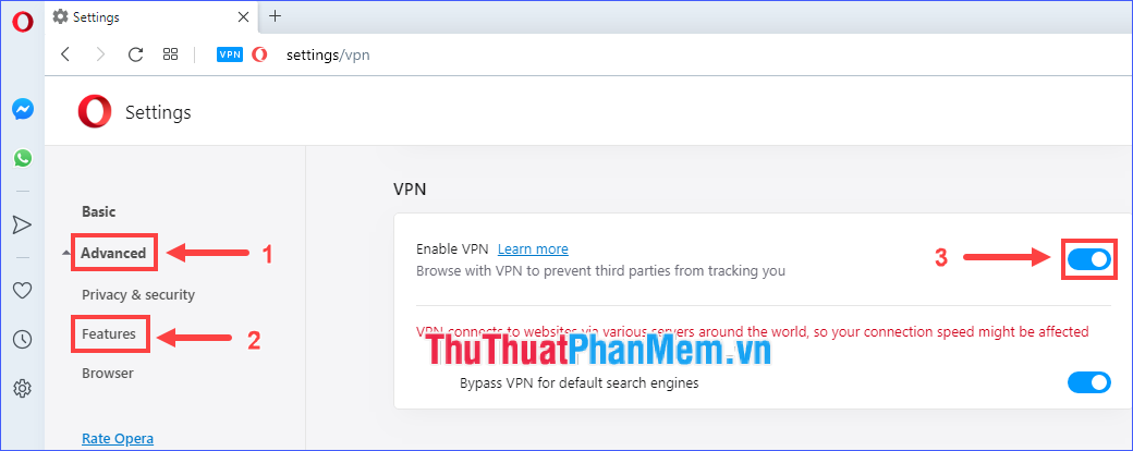 Chọn Bật VPN