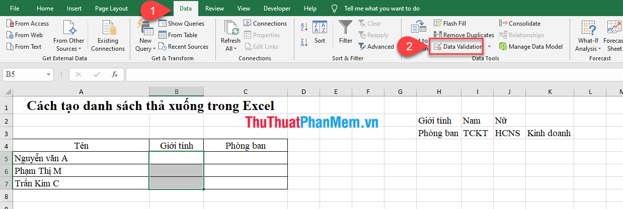 Cách tạo danh sách thả xuống trong Excel