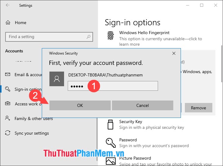 Nhập mật khẩu đăng nhập Windows và bấm OK