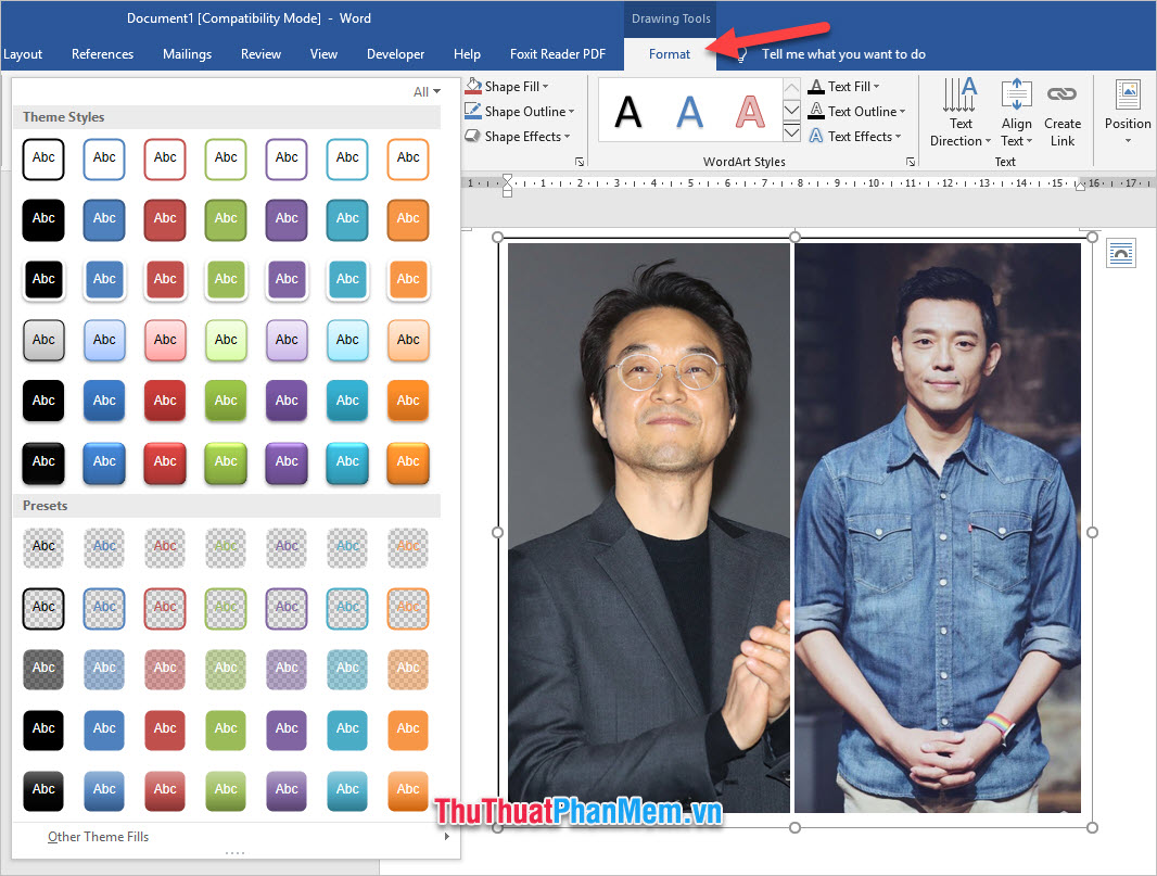 Chọn kiểu dáng khác nhau cho khung bảng Text Box ở Styles