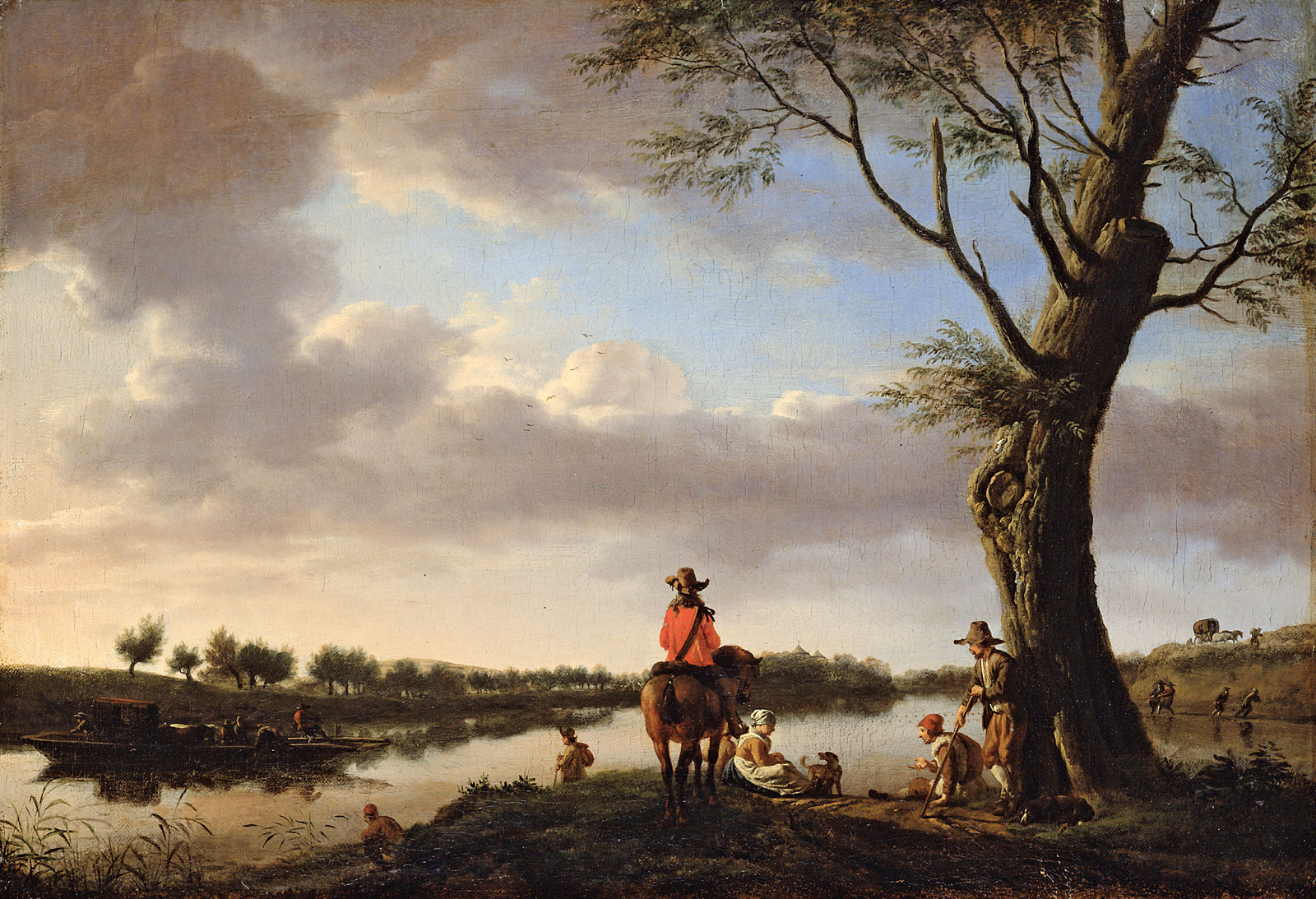 Bức tranh vẽ một túm người bên bờ sông dưới gốc cây